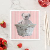 女の子テディベアーピンクのベビーシャワーストライプの赤ちゃん スタンダードランチョンナプキン (インサイチュ)