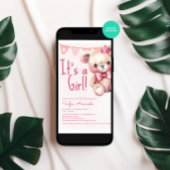 女の子テディベアーピンクの赤ちゃんシャワー 招待状