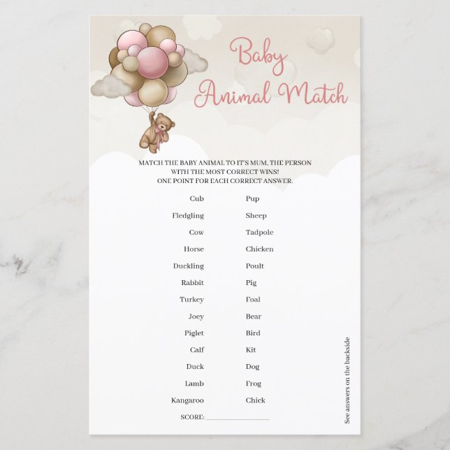 女の子テディベアーピンクバルーン赤ちゃん動物の試合 (正面)