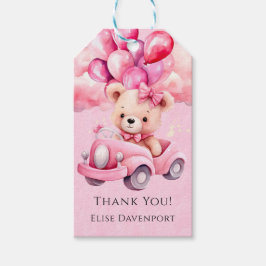 女の子テディベアーヴィンテージカーベビーシャワーありがとう ギフトタグ