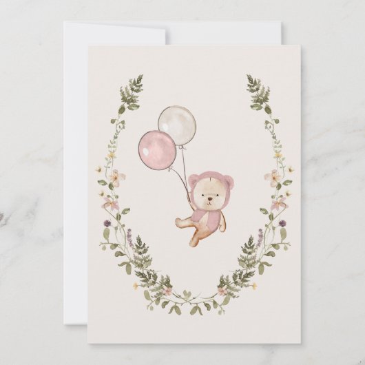 女の子テディベア我々は赤ちゃんシャワーを待つことができる 招待状 (裏面)