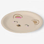 女の子テディベア誕生日パーティーピンク ペーパープレート (アングル)