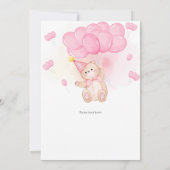 女の子テディベア誕生日、水彩風船 招待状 (裏面)