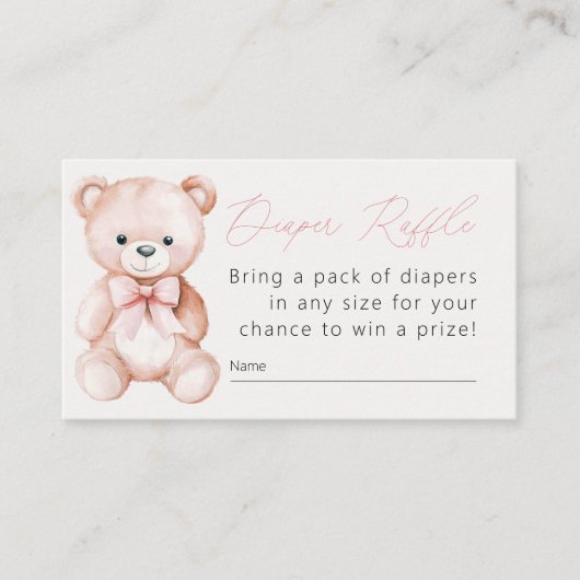 女の子テディベア赤ちゃんシャワーおむつラッフル エンクロージャーカード (正面)