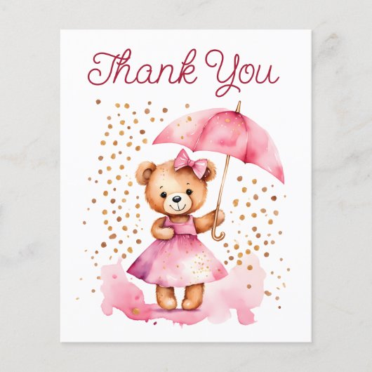 女の子テディベア赤ちゃんシャワーサンキューカード (正面)