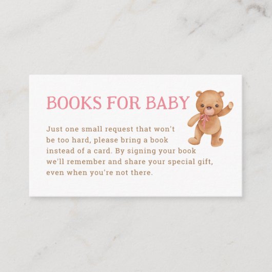女の子テディベア赤ちゃんシャワー本ベビー挿入用 エンクロージャーカード (正面)