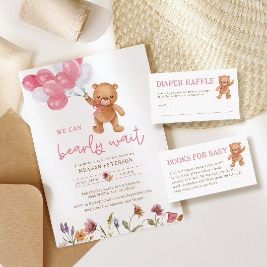 女の子テディベア赤ちゃんシャワー本ベビー挿入用 エンクロージャーカード