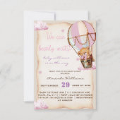 女の子テディベア赤ちゃん素朴ガールシャワー 招待状 (正面)