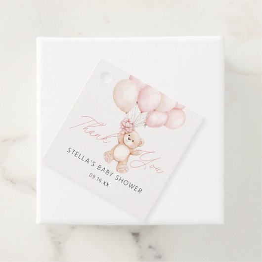 女の子テディベア風船ありがとう赤ちゃんシャワー フェイバータグ (インサイチュ)