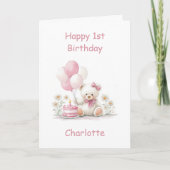 女の子テディベア1歳の誕生日 カード (正面)