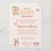 女の子テディ大切ベア赤ちゃんシャワー 招待状 (正面/裏面)