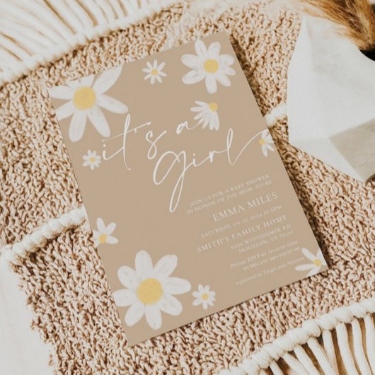 女の子デイジーベージュベビーシャワー招待状 招待状