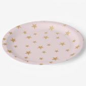 女の子トゥインクルベビーシャワー、ピンクの金ゴールド星3745 ペーパープレート (アングル)