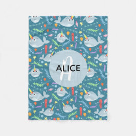 女の子トレンディーナルホールパターンモノグラム&ネームキッズ フリースブランケット