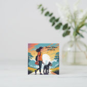 女の子ドッグウォーカーペットシッターinオレンジTシャツ スクエア名刺 (スタンド正面)