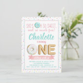 女の子ドーナツ箔バルーン1st誕生日パーティー 招待状 (スタンド正面)