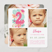 女の子ナンバー2第2の誕生日の年写真 招待状 (正面/裏面)