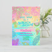 女の子ネオンビーチbash誕生日の夏の招待状。 招待状 (スタンド正面)