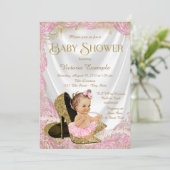 女の子ハイヒールシューズ真珠ベビーシャワー 招待状 (スタンド正面)