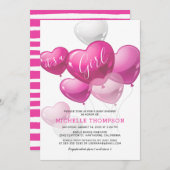女の子ハートバルーンベビーシャワー 招待状 (正面/裏面)