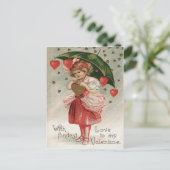 女の子ハート傘の雨シャワー ポストカード (スタンド正面)