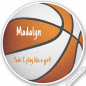 女の子バスケッ遊プのようなオレンジ色の白 シール (正面)