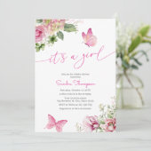 女の子バタフライフローラ赤ちゃんシャワー 招待状 (スタンド正面)
