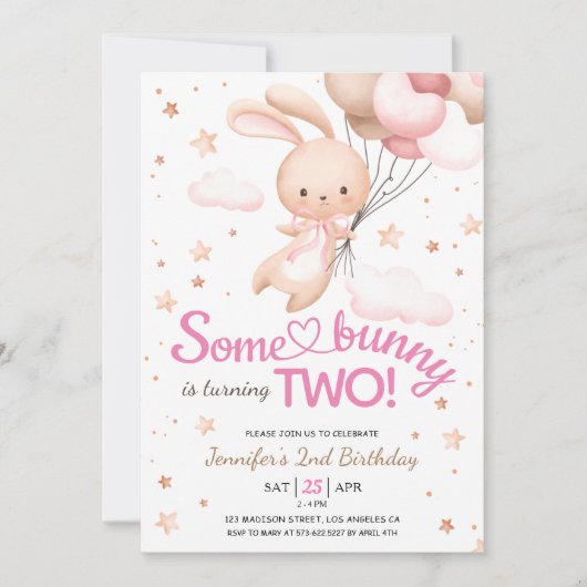 女の子バニーが2人だ！バニーの2回目の誕生日 招待状 (正面)