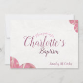 女の子バプテスピンクと白の花招待状 招待状 (正面)