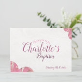 女の子バプテスピンクと白の花招待状 招待状 (スタンド正面)