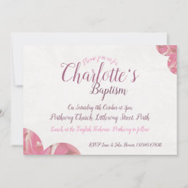 女の子バプテスピンクと白の花招待状 招待状