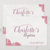 女の子バプテスピンクと白の花招待状 招待状 (正面/裏面)