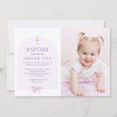 女の子バプテスマありがとう写真とピンクボウテーマ 招待状 (正面)