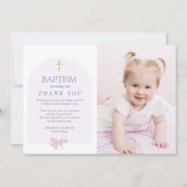 女の子バプテスマありがとう写真とピンクボウテーマ 招待状