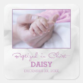 女の子バプテスマベビーおめでとうパーソナライズされた スクエアシール (正面)