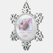 女の子バプテスマベビーおめでとうパーソナライズされた スノーフレークピューターオーナメント (右)