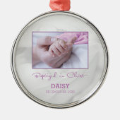 女の子バプテスマベビーおめでとうパーソナライズされた メタルオーナメント (正面)