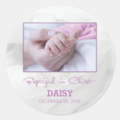 女の子バプテスマベビーおめでとうパーソナライズされた ラウンドシール (正面)