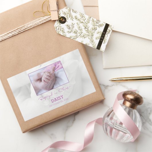 女の子バプテスマベビーおめでとうパーソナライズされた 長方形シール (ギフト)