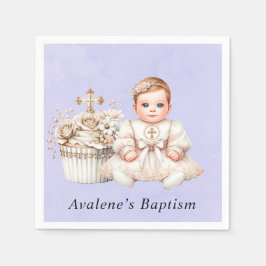 女の子バプテスマ付きホワイトクロスカッケ スタンダードカクテルナプキン