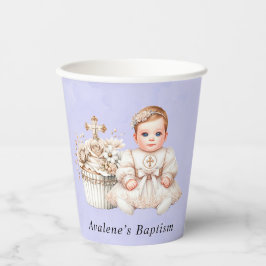 女の子バプテスマ付きホワイトクロスカッケ 紙コップ
