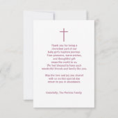 女の子バプテスマ恵みピンククロスダマスクスワーズ サンキューカード (裏面)