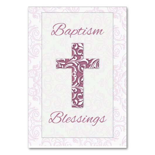 女の子バプテスマ恵みピンククロスダマスクスワーズ テーブルナンバー (正面)