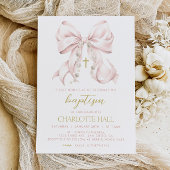 女の子バプテスマ招待状、ピンクボウ最初の聖餐式 招待状