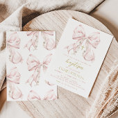 女の子バプテスマ招待状、ピンクボウ最初の聖餐式 招待状