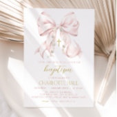 女の子バプテスマ招待状、ピンクボウ最初の聖餐式 招待状