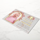 女の子バプテスマ1st誕生日フォトピンクの蘭の金ゴールド 箔招待状 (回転した状態)