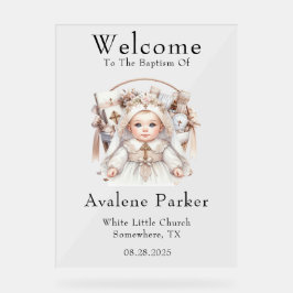 女の子バラ金ゴールドバスケットバプテスムウェルカムサイン アクリルサイン