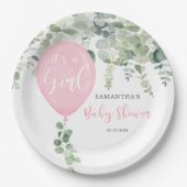 女の子バルーンガールベイビーシャワー緑 ペーパープレート (正面)