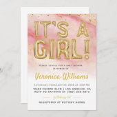 女の子バルーンベビーシャワー招待状 招待状 (正面/裏面)